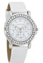 Daniel David HA0473 - Fashion - Rhinestone-Accent Dial & White Leather