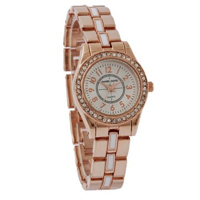 Daniel David `s DD12002 - Fashion - Rhinestone-Accent Dial and Rose Tone Bracelet