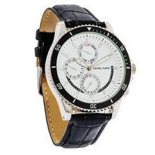 Daniel David `s DD12102 - Casual Sport - Black Crocodile Style Leather Band & Black Bezel