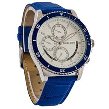 Daniel David `s DD12103 - Casual Sport - Blue Crocodile Style Leather Band & Blue Bezel