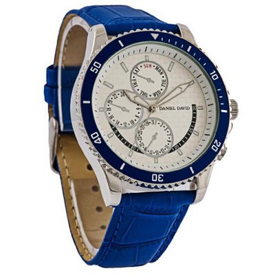Daniel David `s DD12103 - Casual Sport - Blue Crocodile Style Leather Band & Blue Bezel