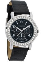 Daniel David Trendy Chronograph Look Cubic Zirconia Rhinestone White Faux Leather