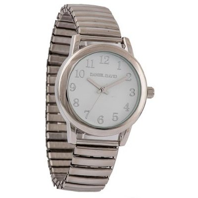 Daniel David Unisex DD12202 - Dress - Silver-Tone Expandable Bracelet & White Round Dial