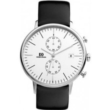 Danish Design IQ12Q975 Stainless Steel Case Black Leather Band Chronograph
