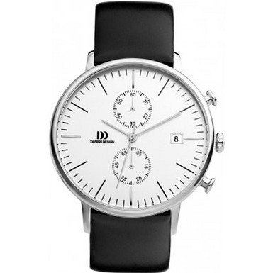 Danish Design IQ12Q975 Stainless Steel Case Black Leather Band Chronograph