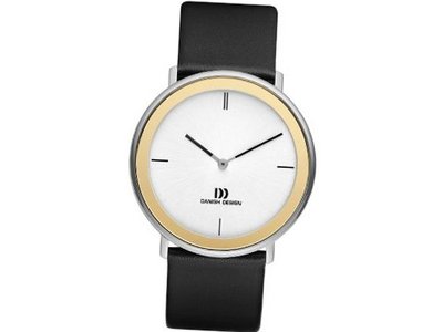 Danish Design Iq15q1010 Stainless Steel Case Black Leather Band White Dial Gold Bezel