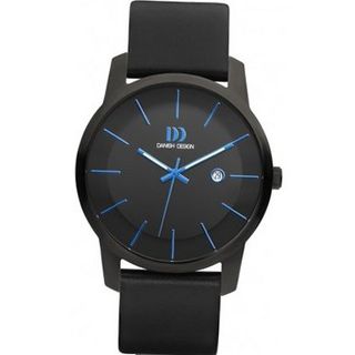 Danish Design Iq22q1016 Stainless Steel Case Black Leather Band And Dial Blue Markers