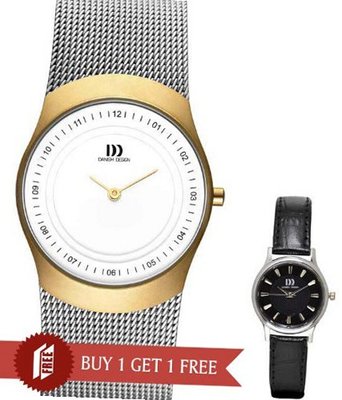 Danish Design IV65Q963 Mesh Stainless Steel White Dial Gold Tone Bezel