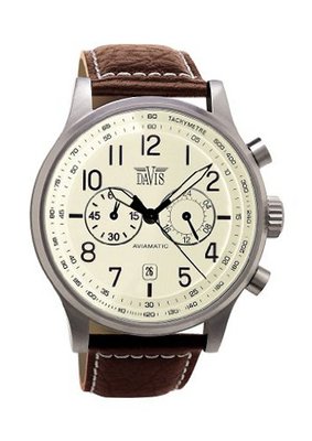 Davis Vintage Aviator 42mm Waterresist 50M Chronograph Brown Leather strap