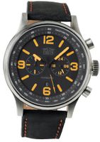 Davis XXL Aviamatic with Waterproof Chronograph and Black Leather Strap with Orange Top-stitching