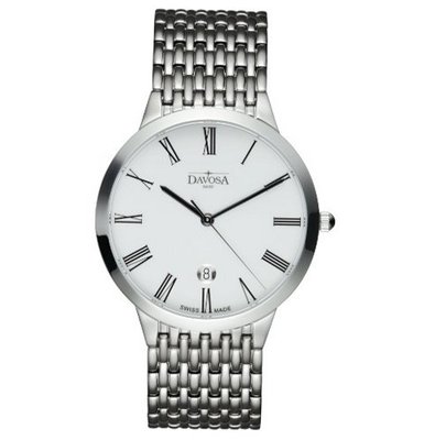 Davosa Superflat Analogue 16346022 with White Dial and 38 mm Stainless Steel Case