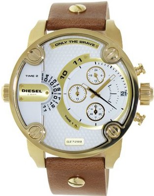 Diesel Dz7288 Little Daddy White Gold Brown Leather Strap  NEW