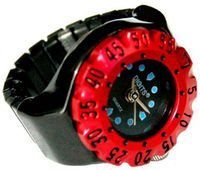 Lunar Diver Ring in Chrome with Red Bezel