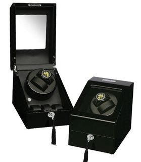 Black Wood Finish 2 Winder With 3 Additional Storage Spaces, One Turntable With 4 Program Settings.