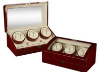 Burgundy Wood Finish 6 Winder With 7 Additional Storage Spaces, Three Turntable With 4 Program Settings.