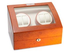 Diplomat 31-415 Burl Wood Quad Winder with Off-White Leather Interior