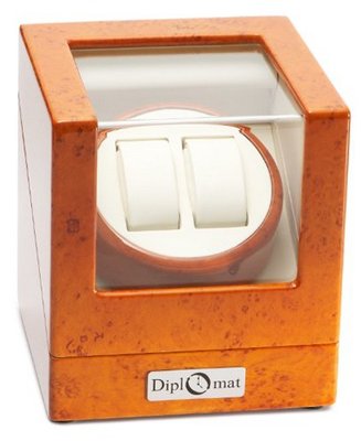 Diplomat Burl Wood Double Winder with Off-White Leather Interior