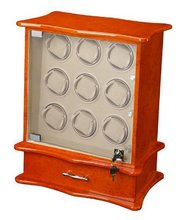 Diplomat Burl Wood Nine Winder with Tan Suede Interior and 4 Program Settings