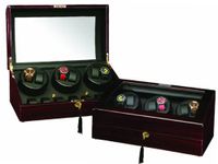 Ebony Wood Finish 6 Winder With 7 Additional Storage Spaces, Three Turntable With 4 Program Settings.