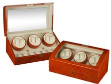 Mahogany Wood Finish 6 Winder With 7 Additional Storage Spaces, Three Turntable With 4 Program Settings.