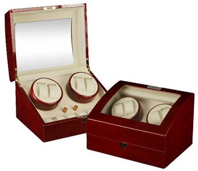 uDiplomat Burgundy Wood Finish 4 Winder With 6 Additional Storage Spaces, Two Turntable With 4 Program Settings. 