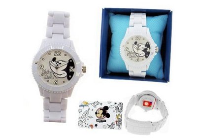 Mickey Mouse with White High Tech Strap, New Collection and Crystal on Dial