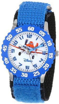 Disney Kids' W000880 Planes Skipper Riley Dusty Crophopper Stainless Steel Blue Bezel Blue Nylon Strap