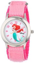Disney Kids' W000958 Ariel Stainless Steel Pink Nylon Strap Casual