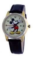 Disney #MCK870 Mickey Mouse Moving Hands Cream Gold Dial Black Leather
