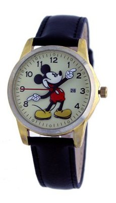 Disney #MCK870 Mickey Mouse Moving Hands Cream Gold Dial Black Leather