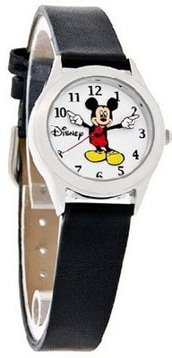 Disney Mickey Mouse Ladies Moving Hands Black Leather Band MCK344