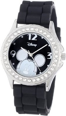 Disney MK1094 Rhinestone Accent Mickey Mouse Black Rubber Strap