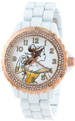 Disney W001001 Belle White and Rose Gold Enamel