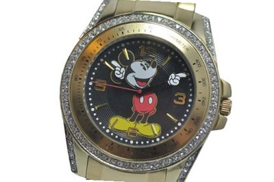 MCK822 Disney Mickey Mouse Gold Tone Swarovski Crystals Black Face