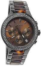 DKNY NY8668 brown chrono dial gunmetal stainless steel & brown resin tort bracelet. women NEW