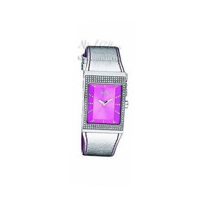 D&G Dolce & Gabbana DW0156 Logo Side Silver Leather Pink Crystal Dial