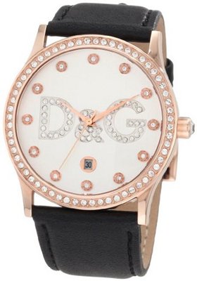 D&G Dolce & Gabbana DW0501 Gloria Rose Gold Silver Dial Black Strap