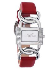 D&G Dolce & Gabbana DW0565 Donna Rectangle Silver Stone Bezel Red Strap