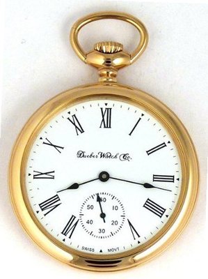 Dueber Swiss Mechanical Pocket , High Polish Gold Open Face Case, Assembled in USA!