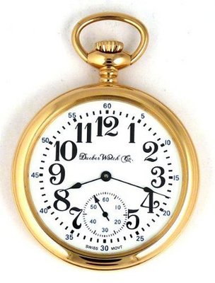 Dueber Swiss Mechanical Pocket , High Polish Gold Open Face Case, Assembled in USA!