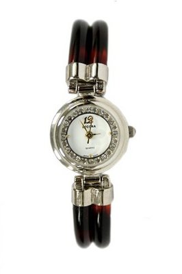 Becora Dark Tortoise Enamel Band with Rhinestone Circled Bezel - Bracelet