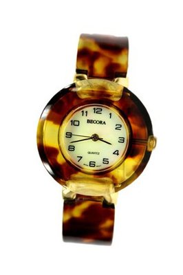 Becora Tortoise Shell Enamel Link with Round Bezel - Bracelet