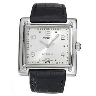 Stainless Steel La Carree Automatic Silver Dial Black Leather Strap