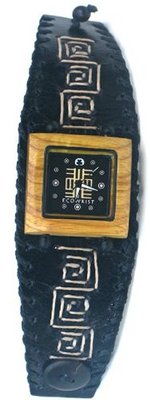 Ecowrist Classic Wood Guayacan Black Wide Leather Strap Unisex #WCBGyE