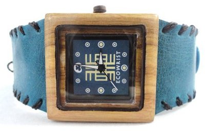 Ecowrist Classic Wood Guayacan Blue Leather Strap #CBeGy