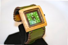 Ecowrist Classic Wood Guayacan Green Leather Strap #CGYG