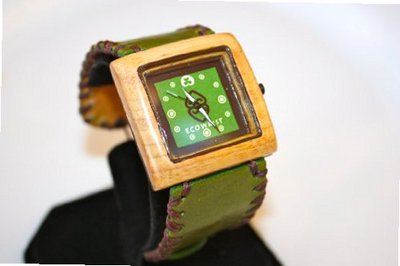 Ecowrist Classic Wood Guayacan Green Leather Strap #CGYG