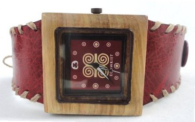 Ecowrist Classic Wood Guayacan Red Leather Strap #CRGyW