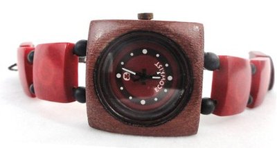 Ecowrist Red Tagua Strap Granadillo Wood Face #TAG RG