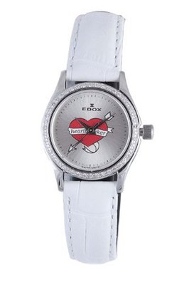 Edox 31158 317D A Les Genevez Silver Dial White Leather Diamond "HEARTBRAKER"